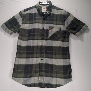Levis Mens Small Green/Black/White Plaid Button Up Short Sleeve Shirt Vintage
